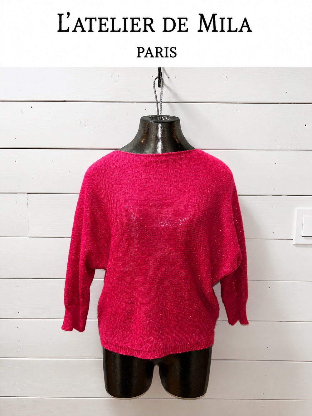 L’ATELIER DE MILA Paris Shimmer Knit Sweater Pink Estimated S/M Made in Italy